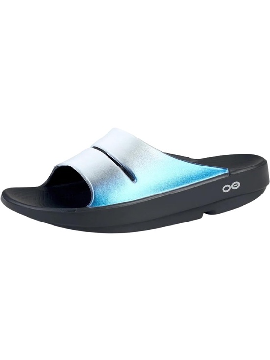 OOFOS Shoes - OOFOS Ooahh Metallic Blue Slide Sandal for Women size 9 almost new!